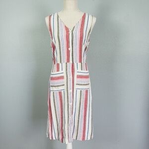 OLD NAVY Linen Blend Striped Button Front Dress Sz S